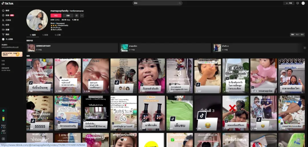 TikTok 泰国亲子达人 mamapopfamily 